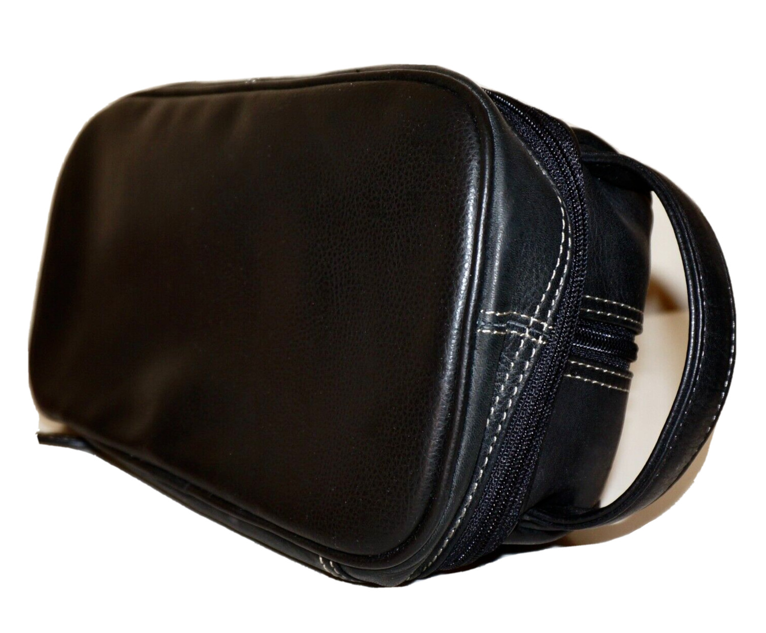 FOSSIL Small Black Leather Toiletry / Shave Travel Pouch 5×10