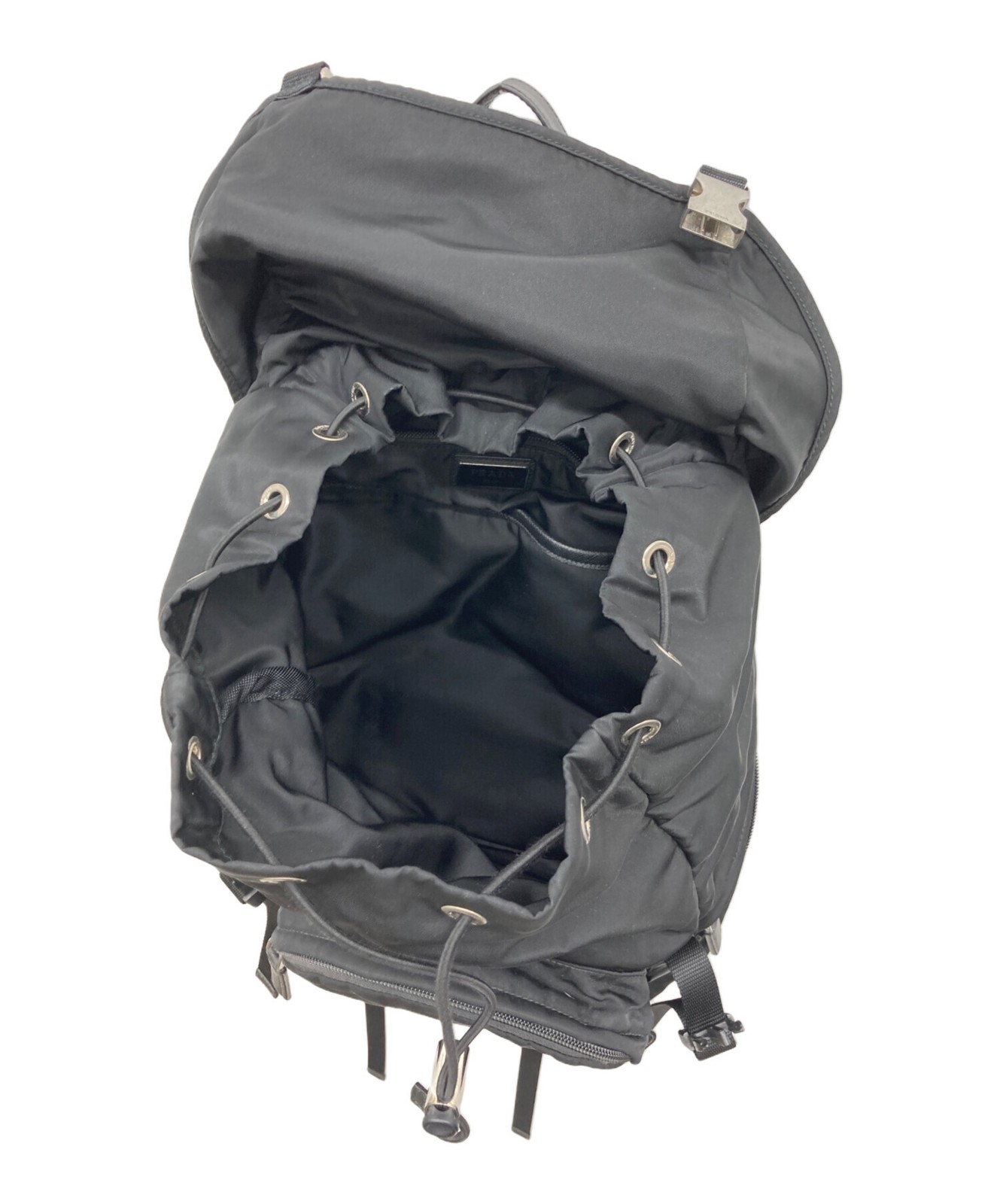 Prada Nylon Backpack Rucksack Daypack Bag Black Double Buckle Drawstring 2VZ135