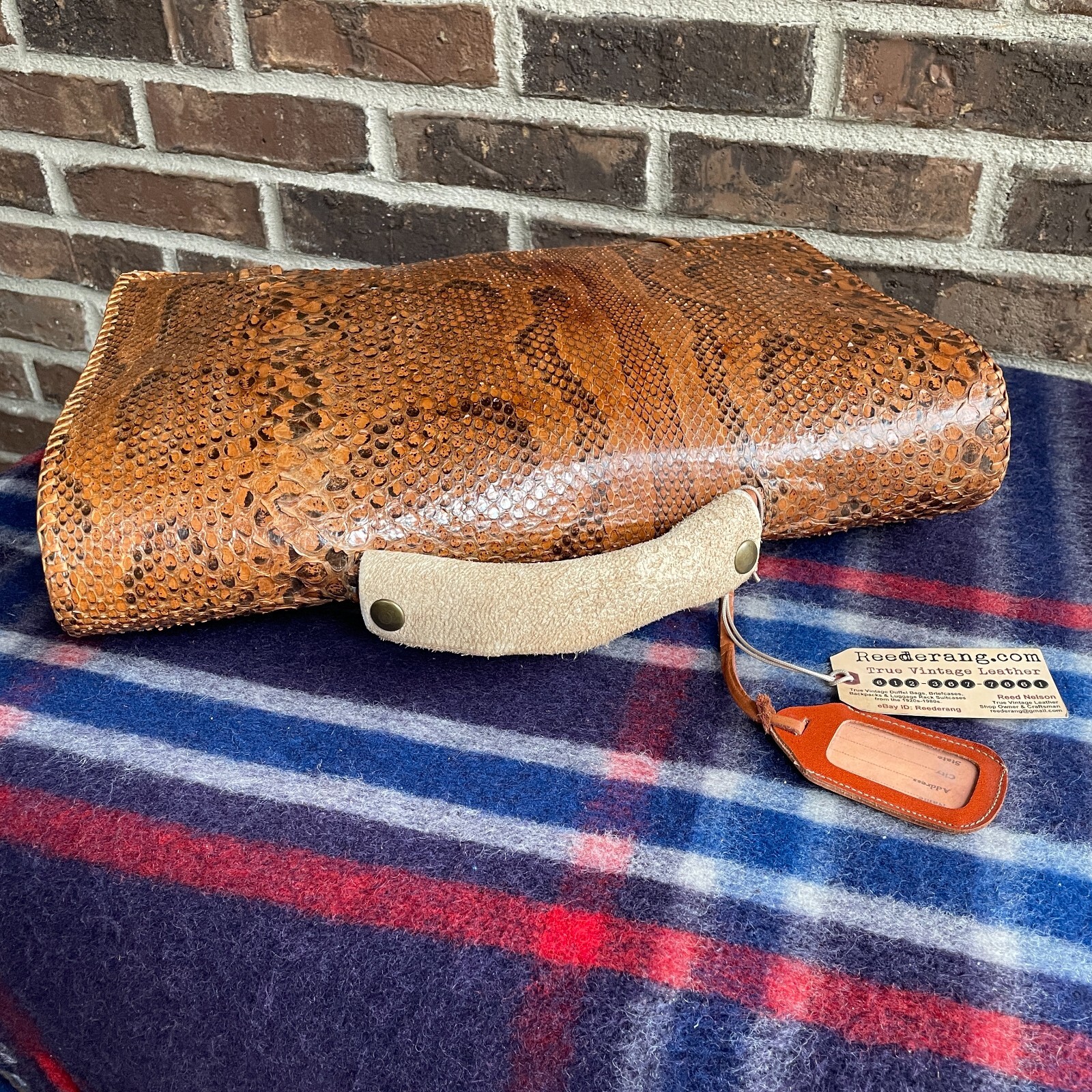 HANDMADE VINTAGE 1970s PYTHON SNAKE SKIN LEATHER MACBOOK BRIEFCASE BAG R$1498