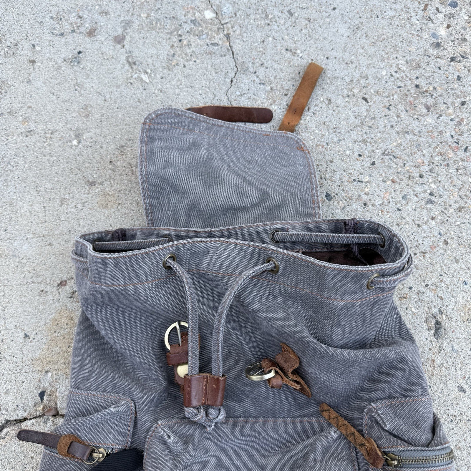 Gearonic Canvas Backpack Rucksack 15×14″ with Leather Trim Drawstring Top