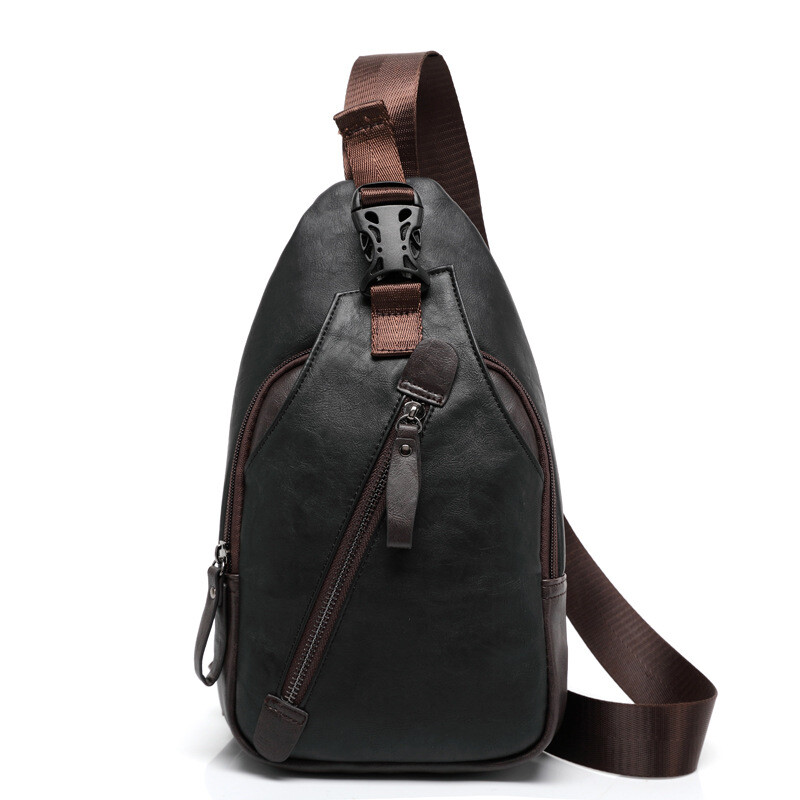 Man’s Leather Chest Backpack Shoulder Pocket Pack Cross Body Sling Bum Bag