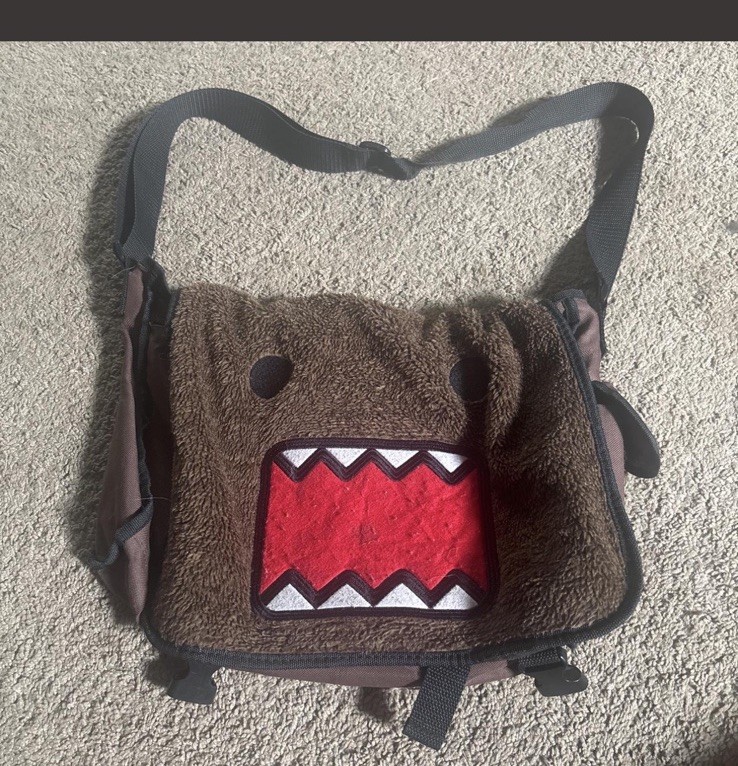 Domo Brown Messenger Bag Cartoon Domo Face Flap Buckle, Adjustable Strap