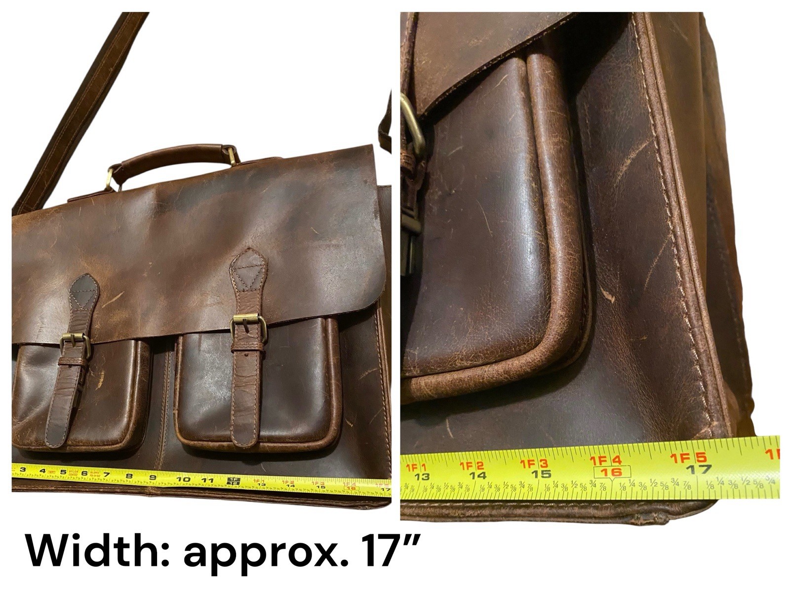 Distressed Buffalo Leather Briefcase Laptop Messenger Bag Satchel Brown Unisex