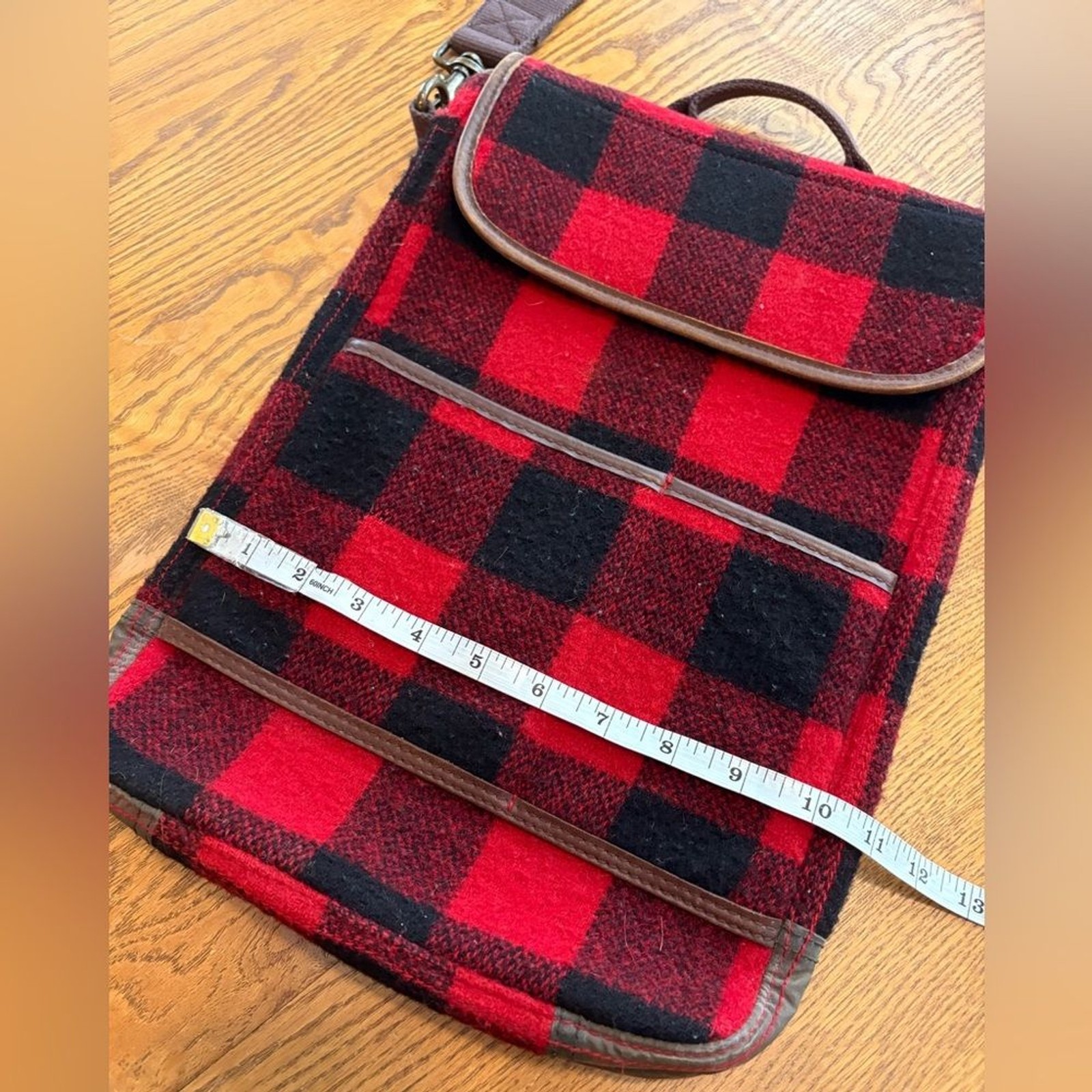 J. Crew Men’s Red Black Buffalo Plaid Messenger Bag Computer Bag