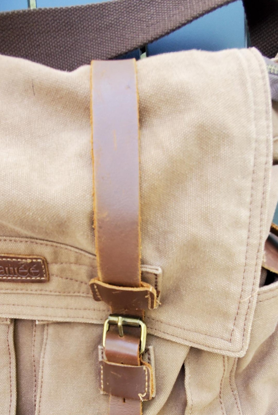 Kattee Brown Canvas & Leather Messenger Shoulder Bag With Adjustable Strap