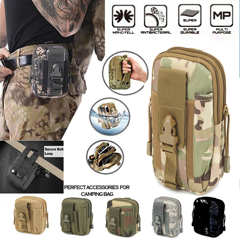 Camo Tactical MOLLE Military Phone Pouch Waist Bag for Hiking Running Outdoor