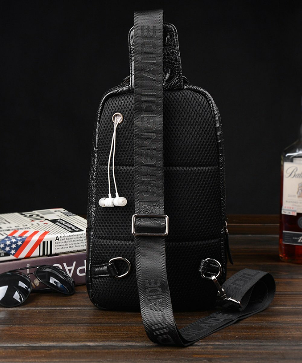 Men’s Crocodile Pattern Sling Bag Shoulder Crossbody Satchels Chest Bag Daypack