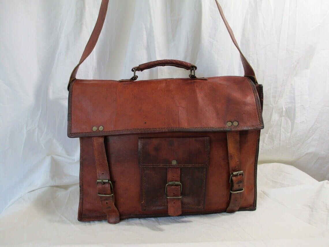 18″X14″ Men Large Briefcase Vintage Leather Satchel Messenger Office Laptop Bag