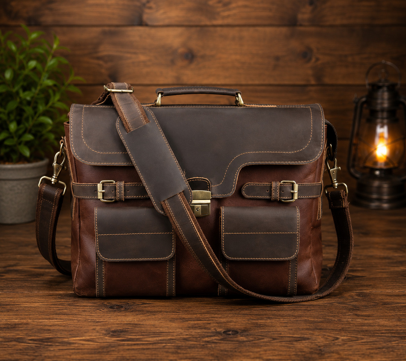 Vintage Handmade Leather Bag for Laptop two colour contrast