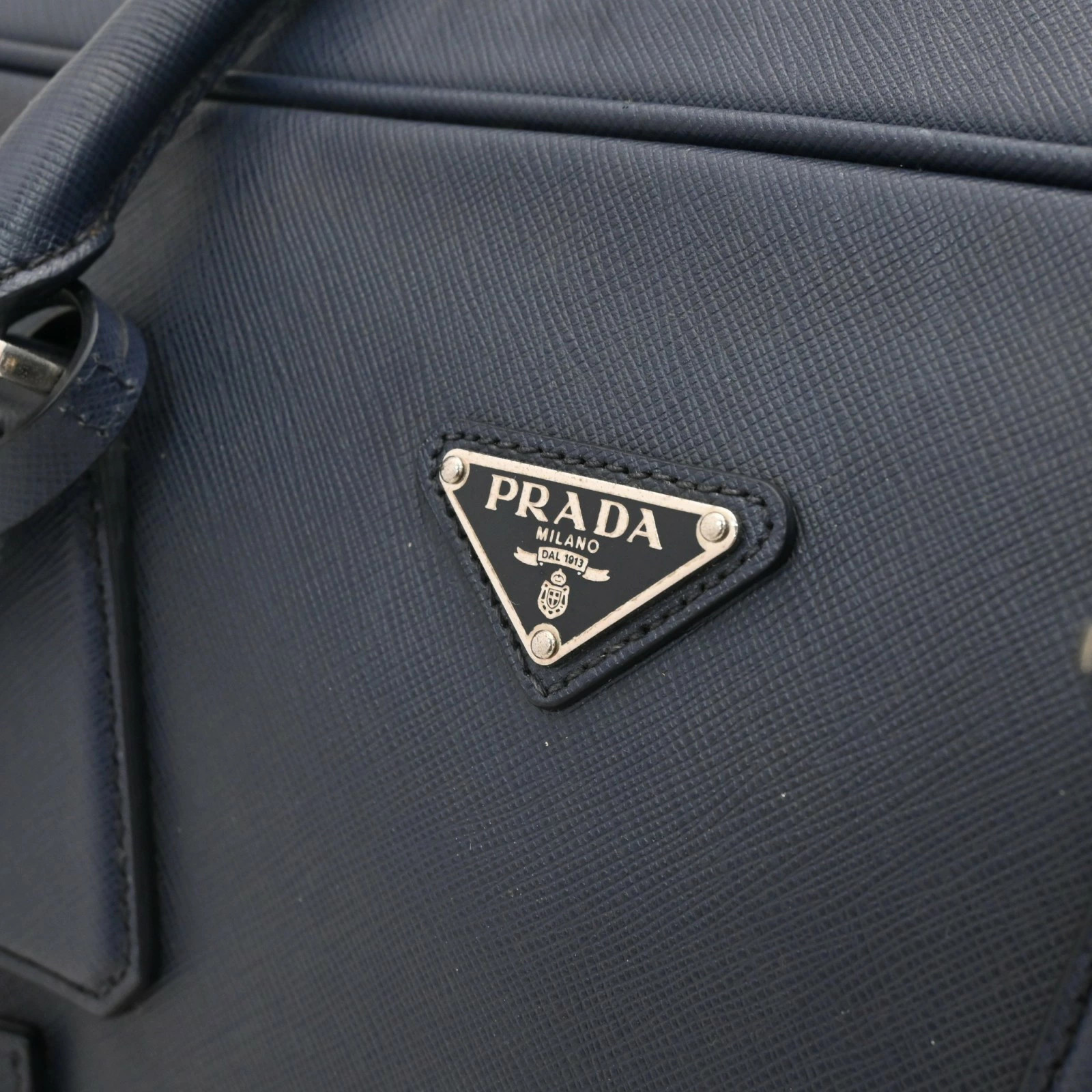 PRADA Triangle Logo Saffiano Briefcase Tote Bag Business Bag Navy B Rank Pr5843V