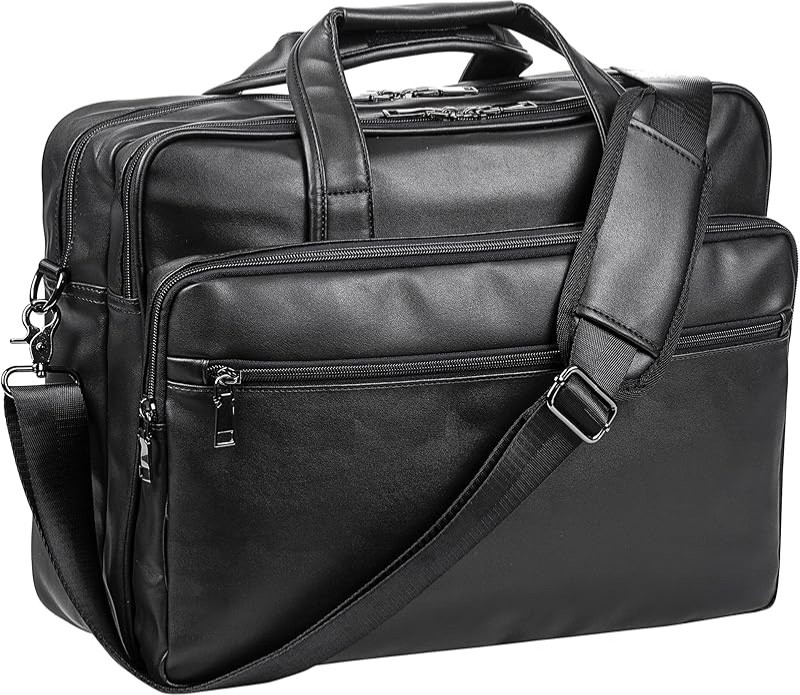 Men’s Leather Messenger Bag, 15.6 Inches Laptop Briefcase Shoulder Bag