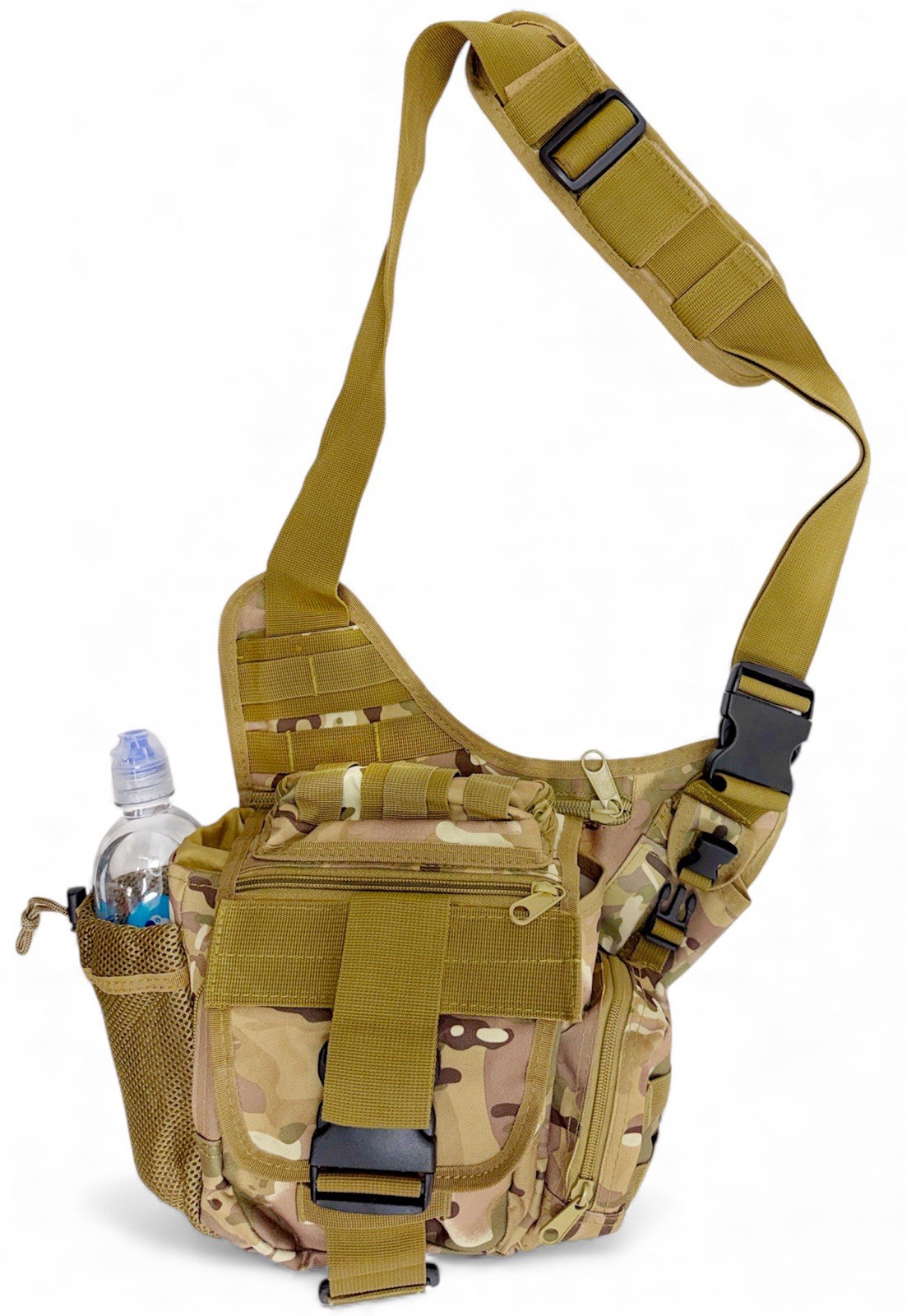 Tactical MOLLE Hipster Sling Cross Body Bag Messenger Camo Travel Pack Multi Cam