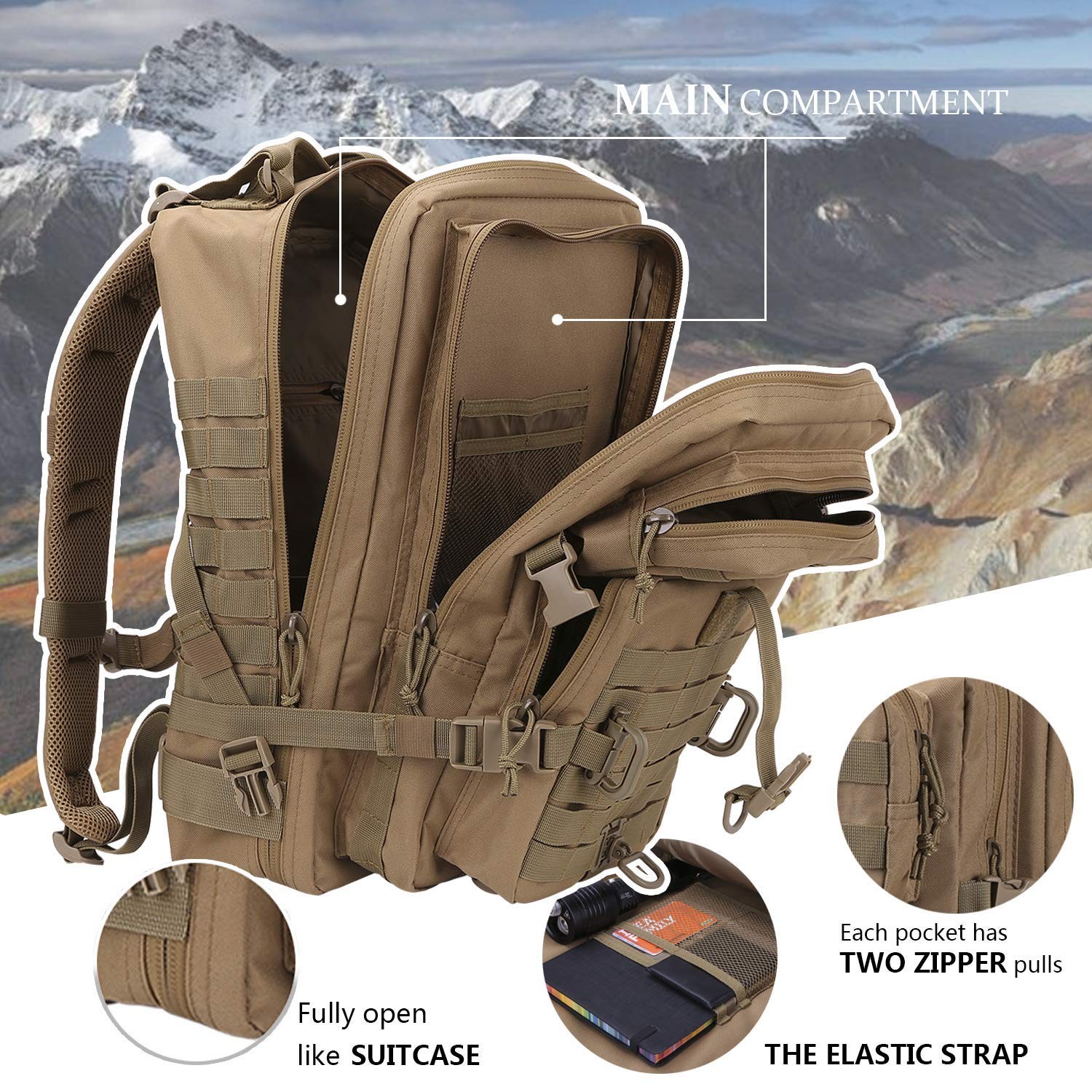 Hannibal Tactical MOLLE Assault Pack, Tactical Backpack Military Army Camping…