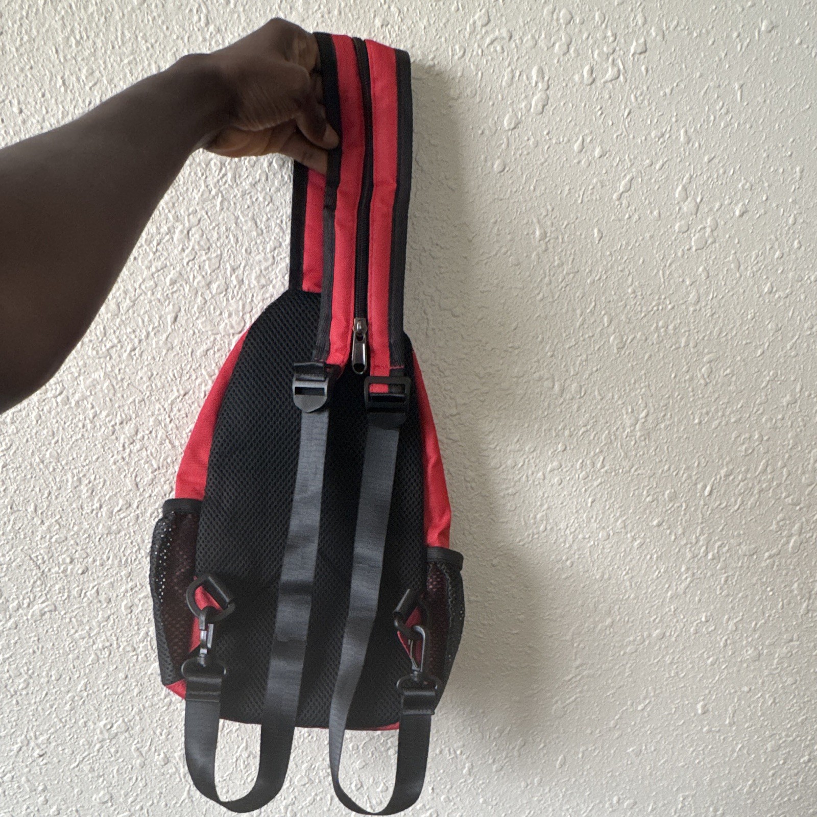 SPORT Red/Black Small Sling Backpack Zip/Buckle Adjustable Strap Pockets