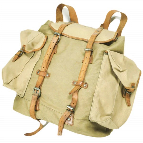 RRL Canvas Bagpack Beige Brown Silver Metal Leather 41cm x 42.5cm x 19cm Auth