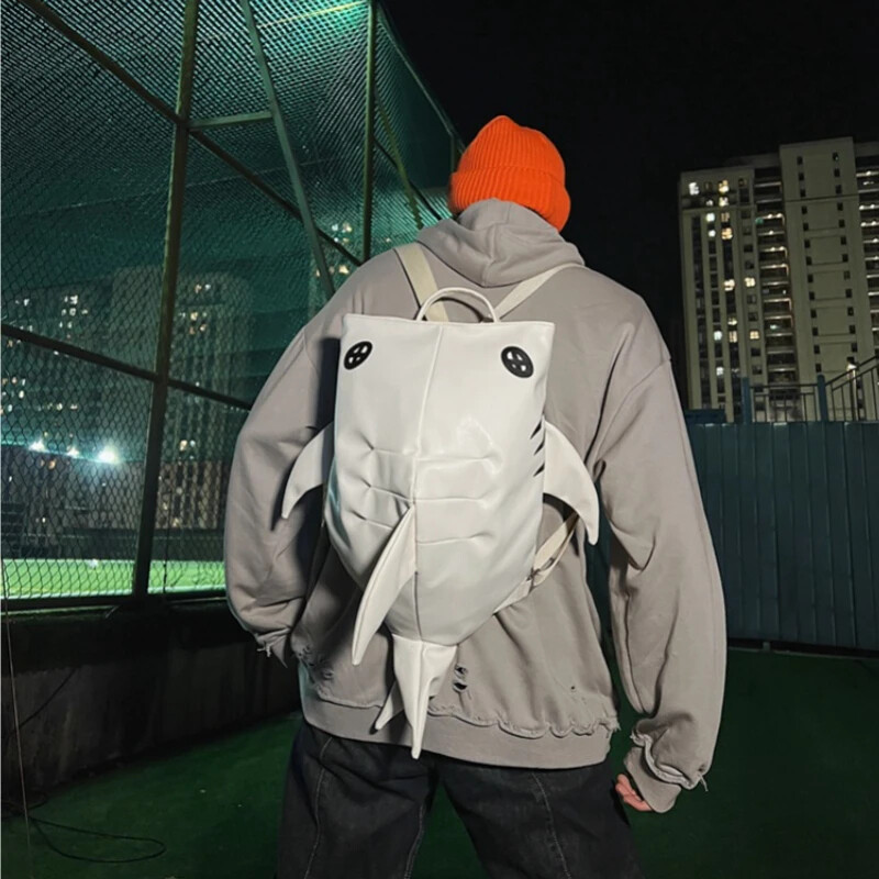 Shark Style Backpack: Waterproof, Leather, Travel, Laptop (Large) 30x22x41CM