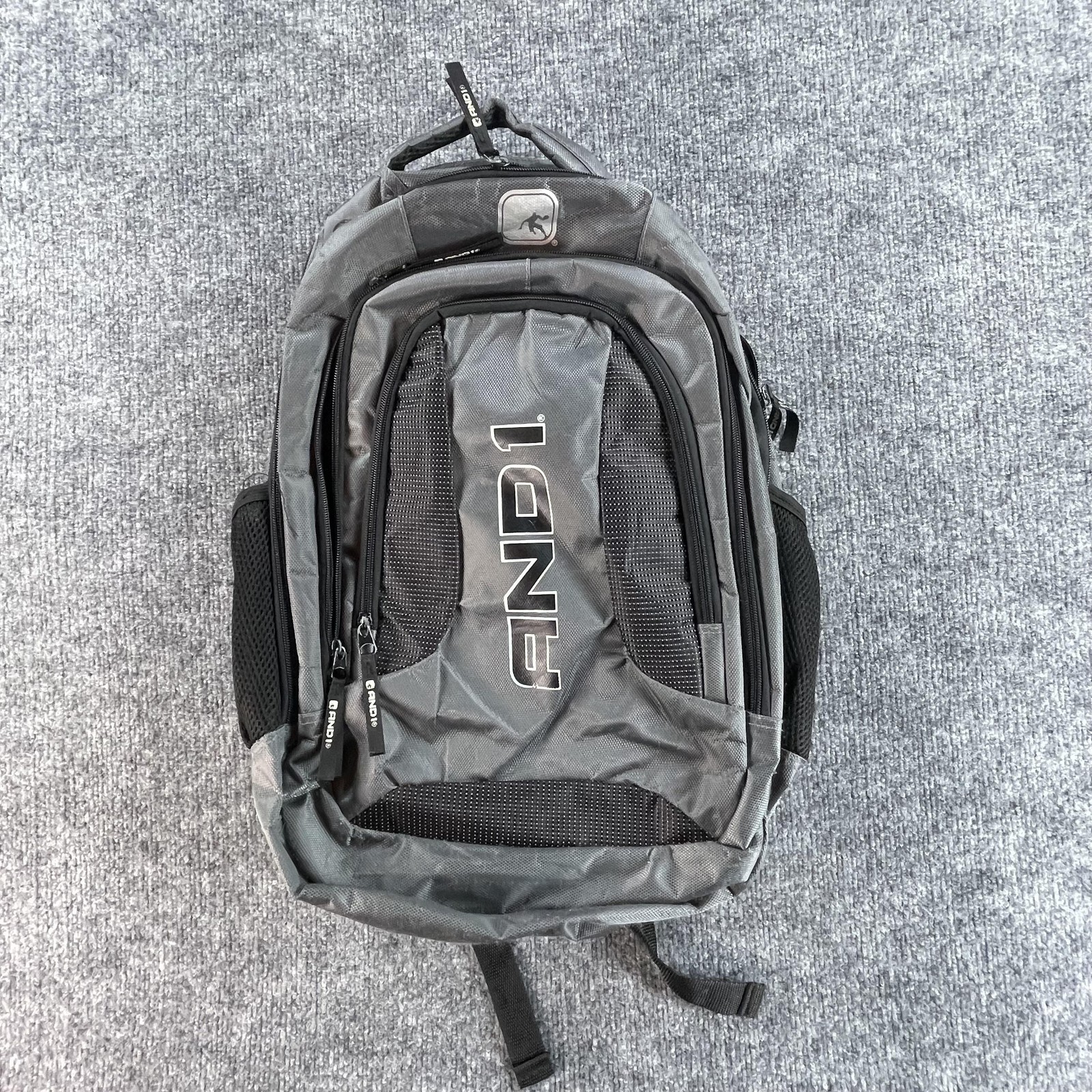 AND1 Backpack Black Gray Athletic Sports Bag Multiple Compartments School Laptop