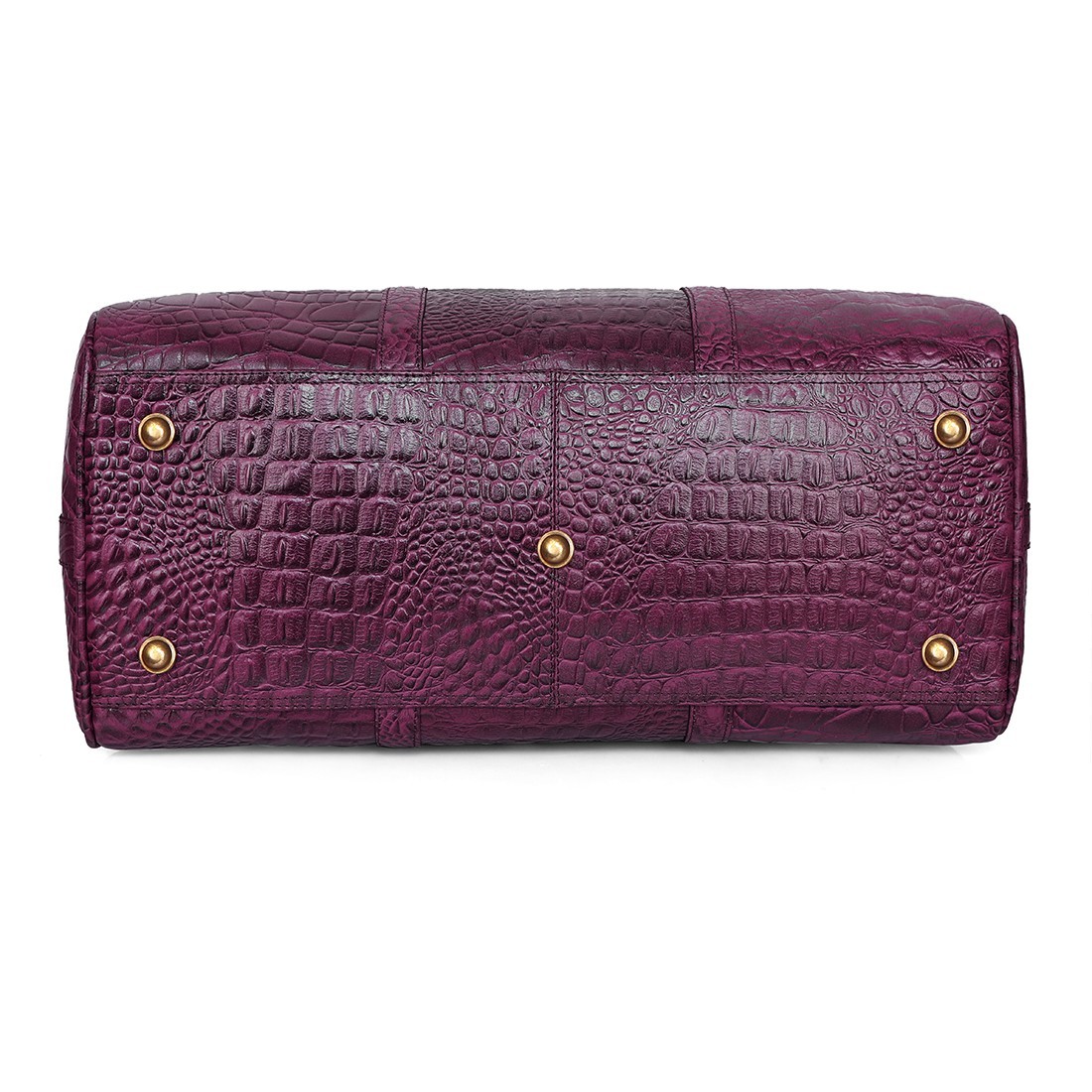 Genuine Leather Purple Crocodile Skin Print Duffel Bag Unisex Luggage cabin Gym