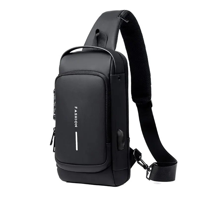 Men’s Sling Backpack Waterproof Anti-theft Shoulder Crossbody Chest Bag USB Port