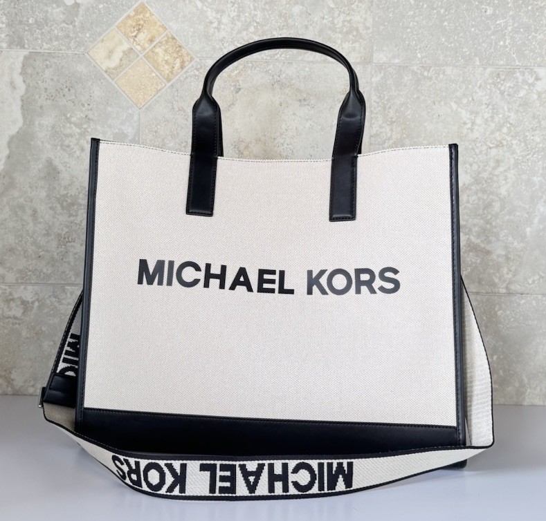 MICHAEL KORS COOPER XL COMMUTER STRUCTURED TOTE SHOULDER BAG NATURAL BLACK
