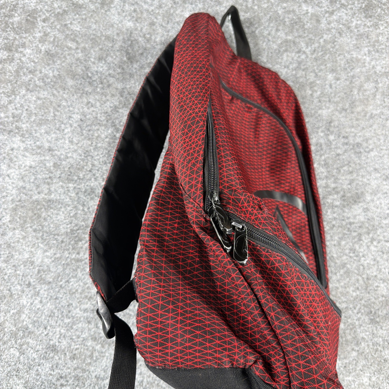 VOLCOM Stone Logo Backpack Red Black Geometric Crosshatch Grid Skate School Bag