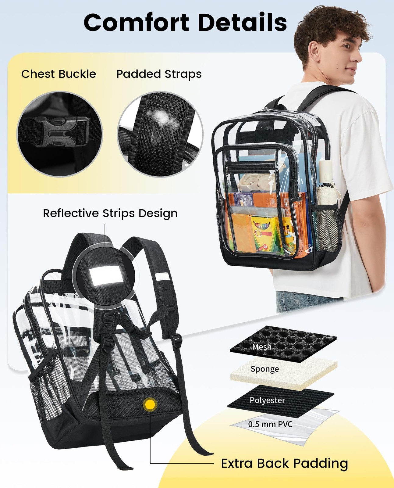 Clear Backpack Heavy Duty – Extra Large Clear Backpacks with TSA Lock Transpa…
