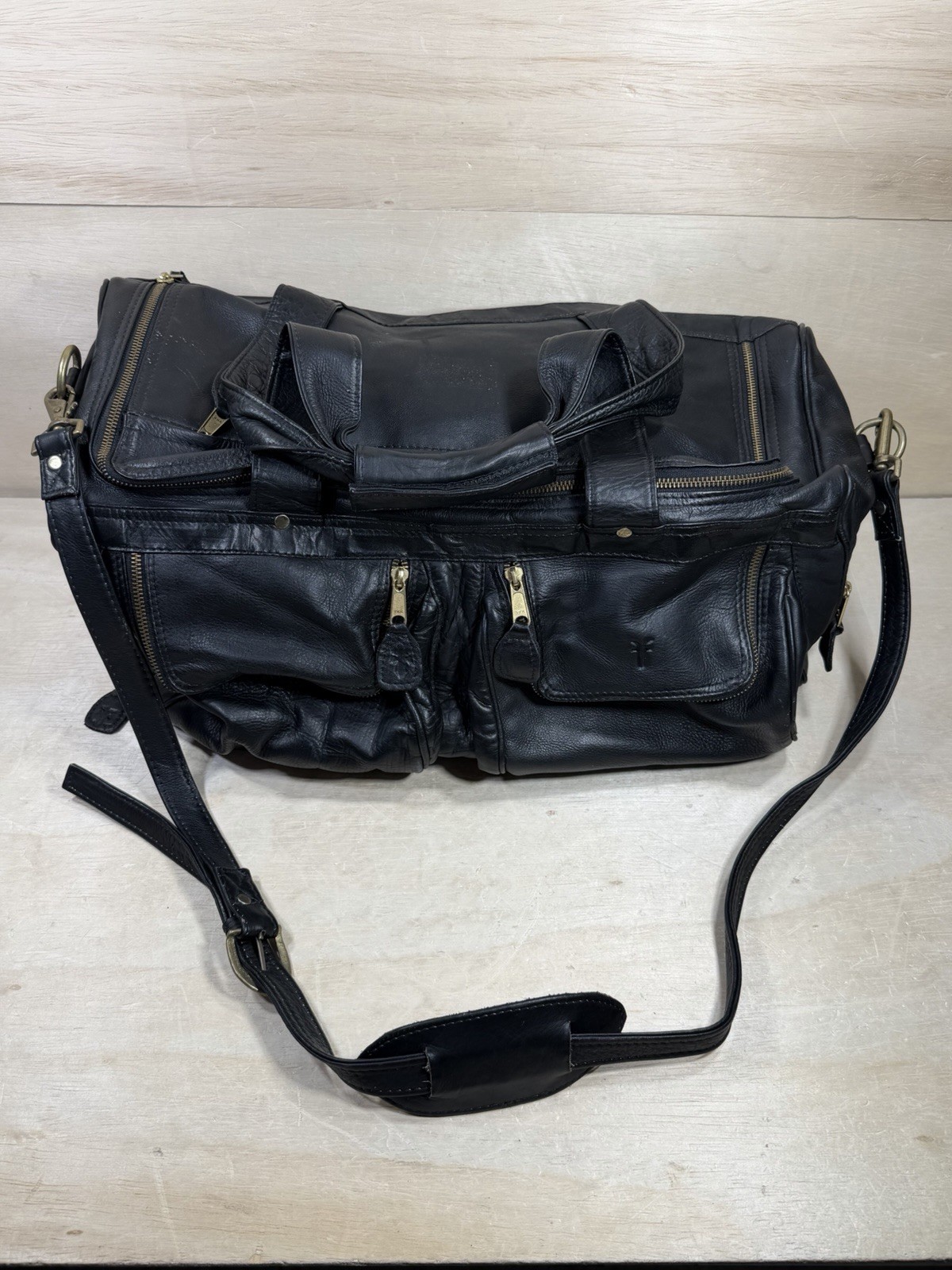 Frye Leather Duffle Bag- Black – Style 102 Benchcrafted Cross Body Strap -Duffel