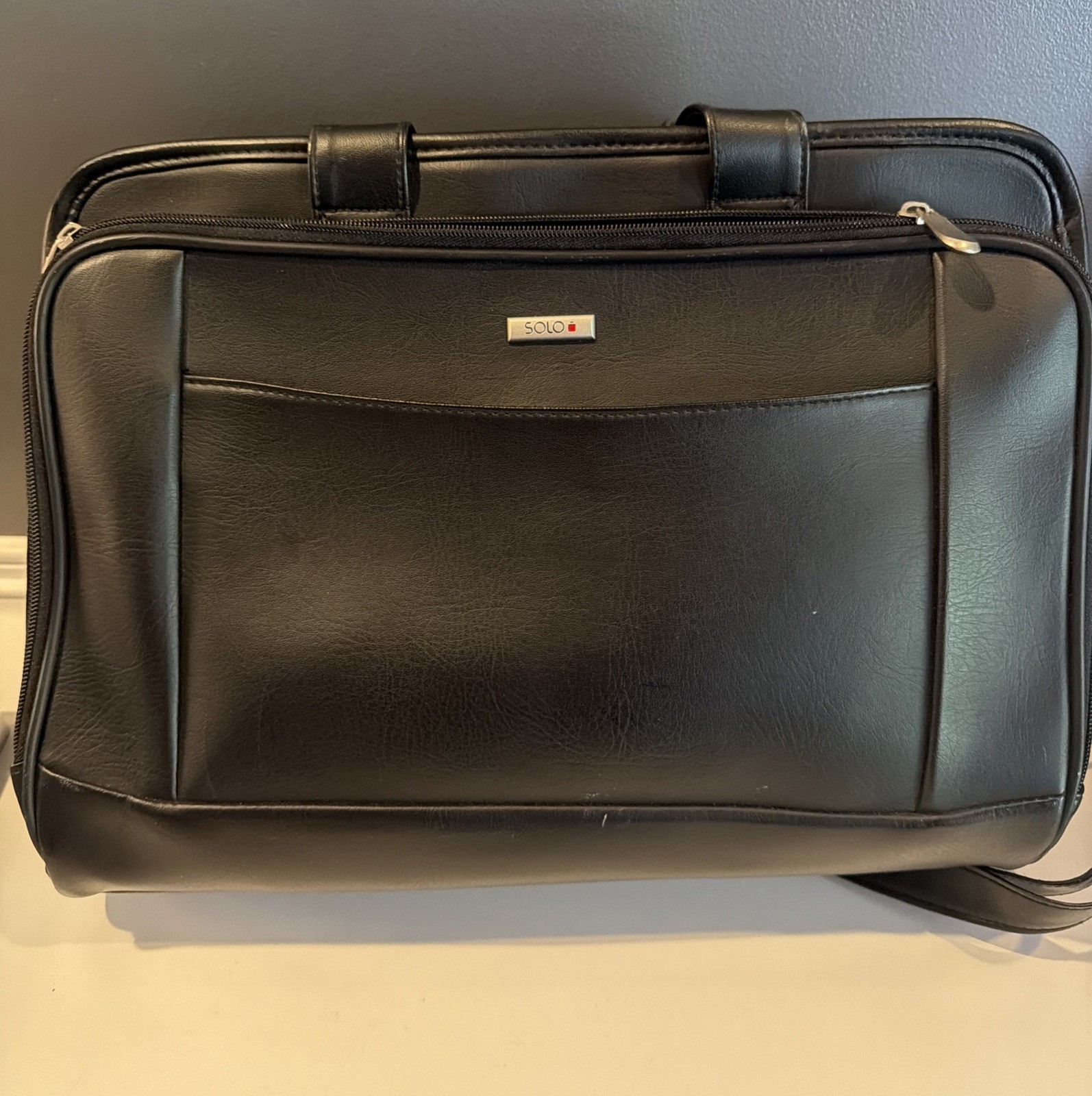 Solo Leather Briefcase Laptop Shoulder Crossbody Messenger Bag Black Med 15”
