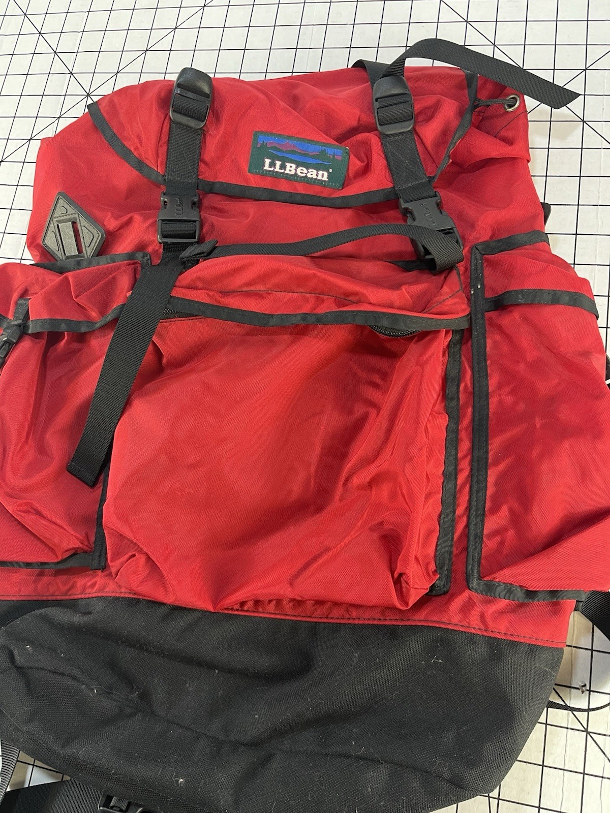 LL Bean Red Black Continental Rucksack Backpack Military Bag Vtg 80s 90s Hiking