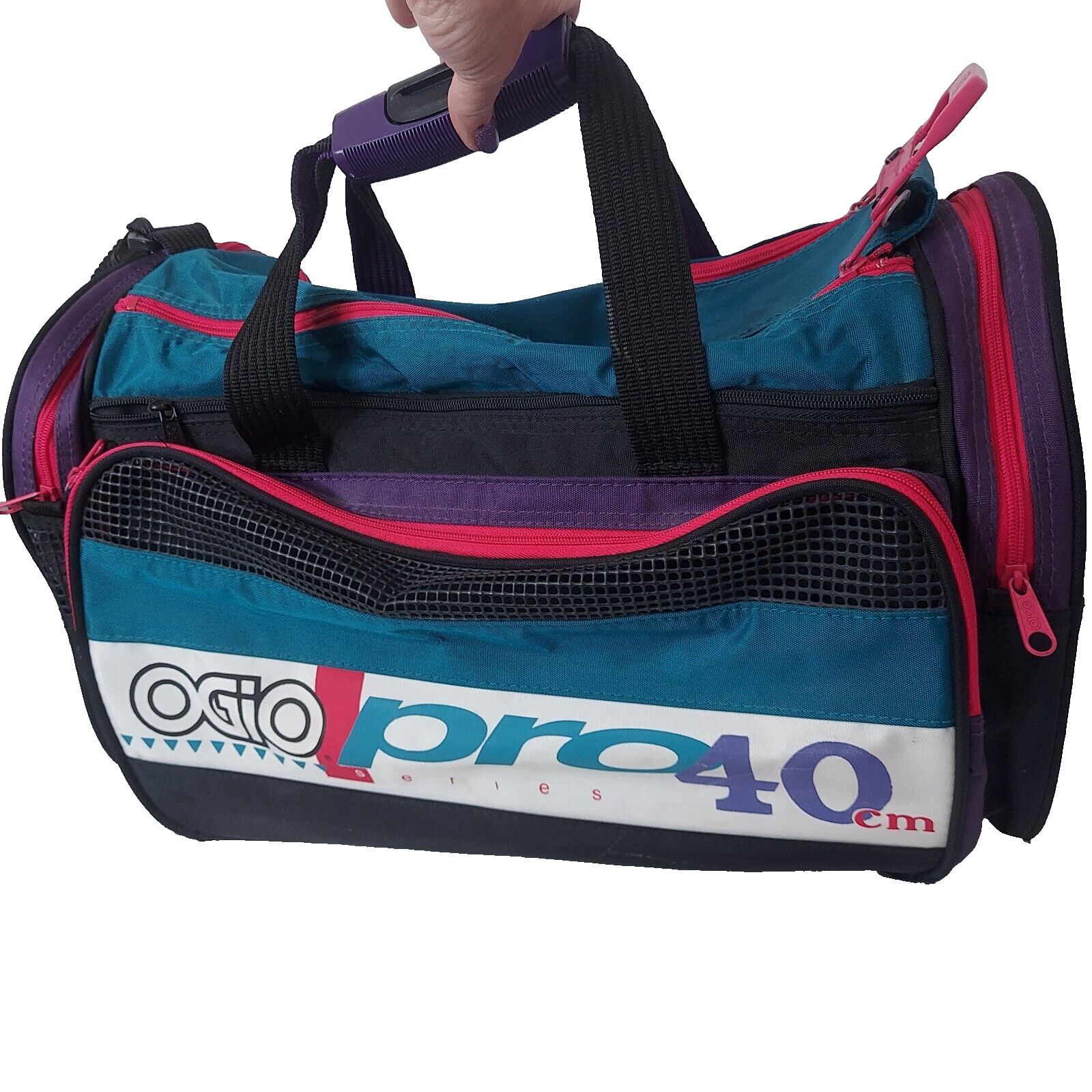OGIO Pro 40CM Gym Bag Neon Pink Teal Purple Side Pockets Double Zip Top
