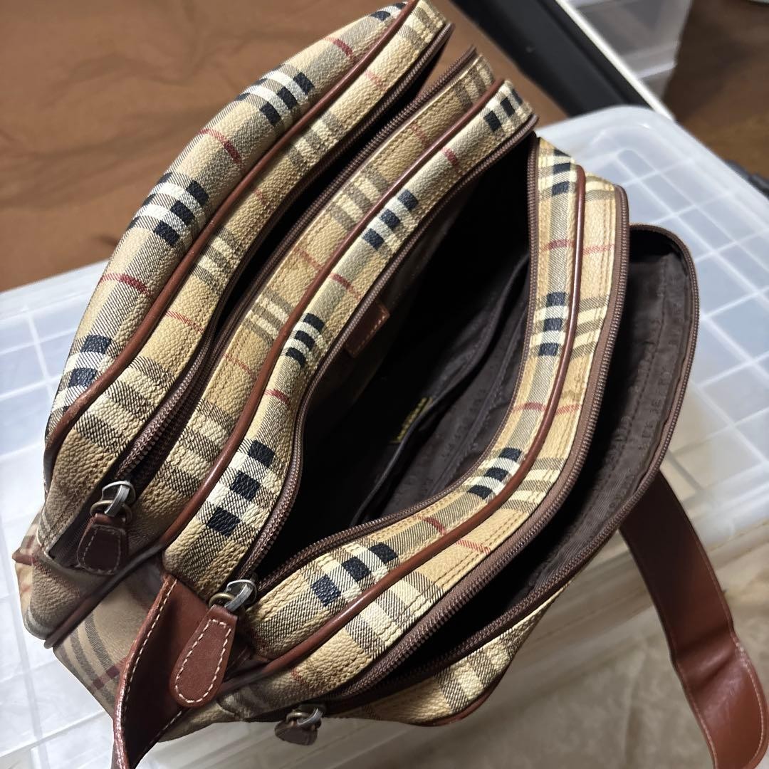 Authentic Burberry Beige Check Shoulder Bag – Leather & Canvas, Size Not Specifi