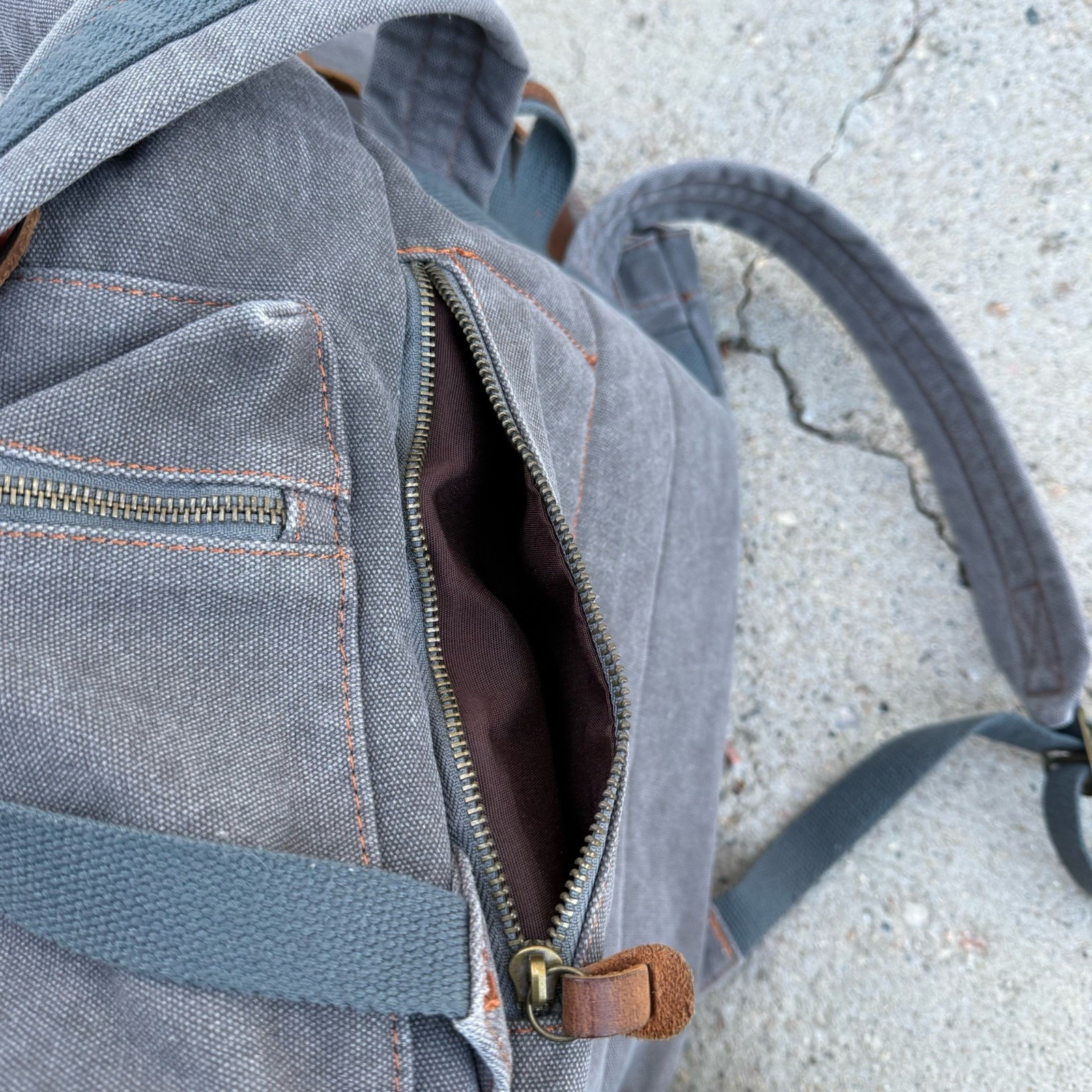 Gearonic Canvas Backpack Rucksack 15×14″ with Leather Trim Drawstring Top