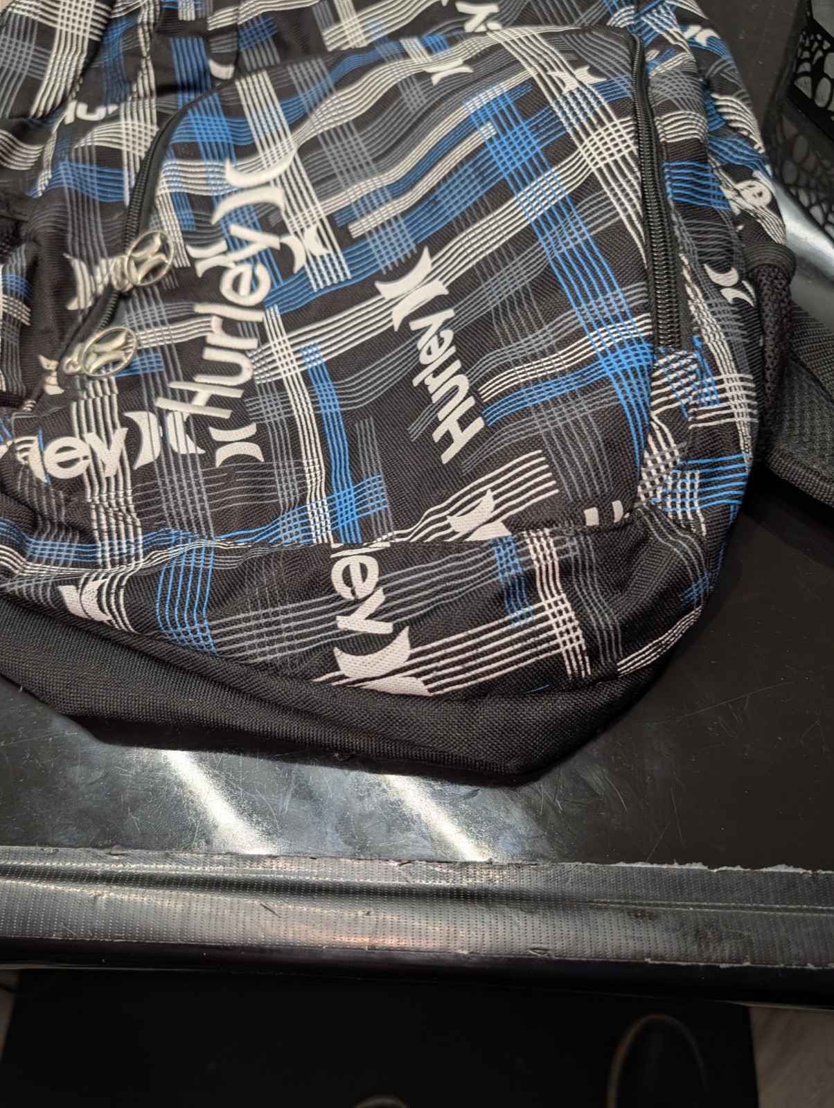 Hurley Blue Plaid Backpack Adjustable Straps