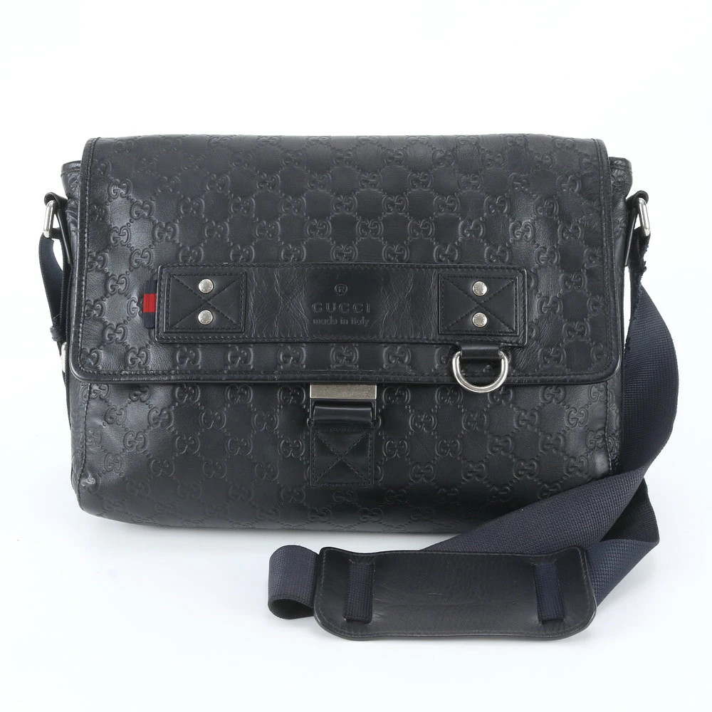 Gucci Guccissima Leather Crossbody Bag Black 34cm Vintage Excellent Condition