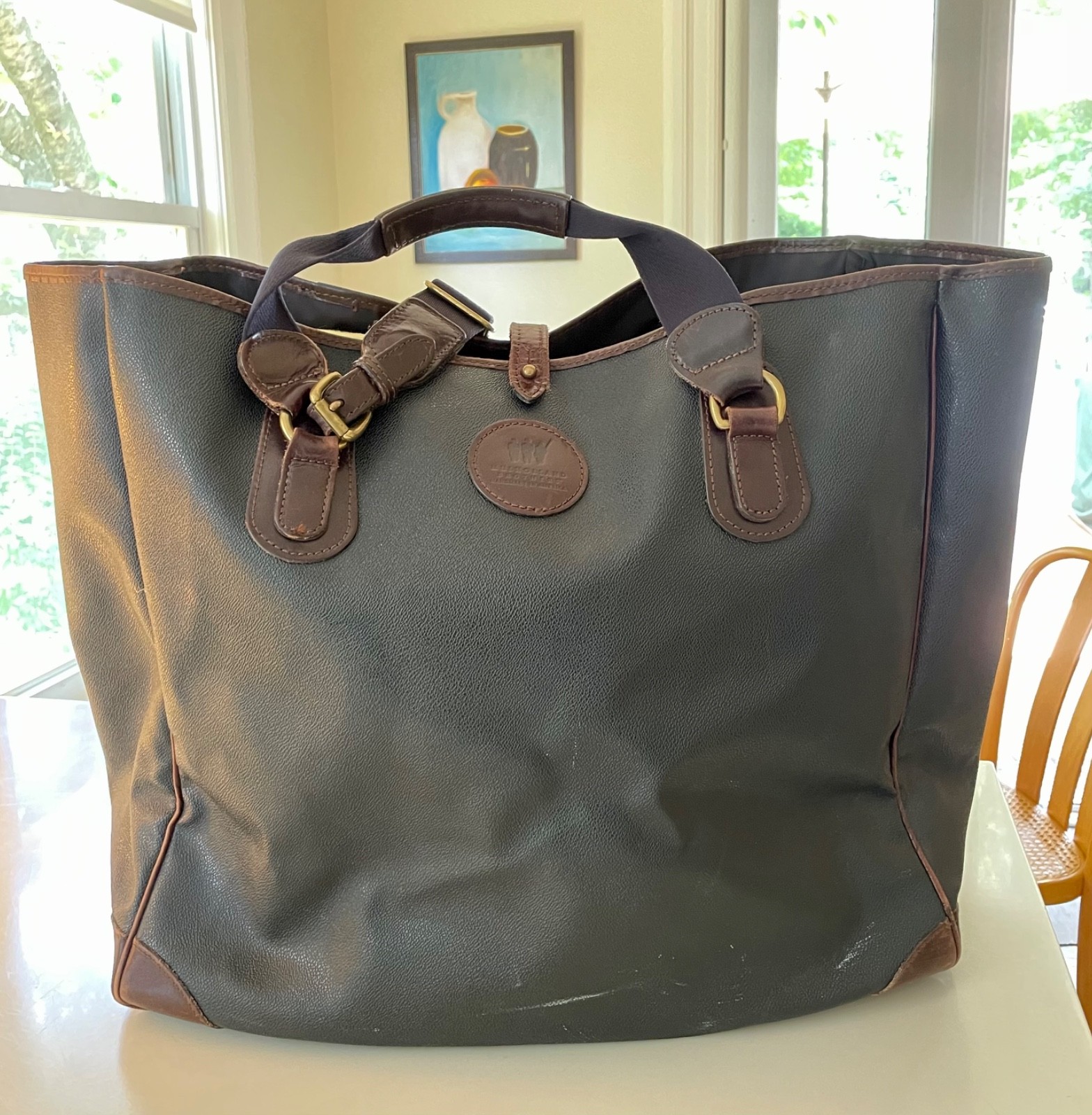 Mulholland Brothers Large Leather Black/Brown Shopper Carry-On