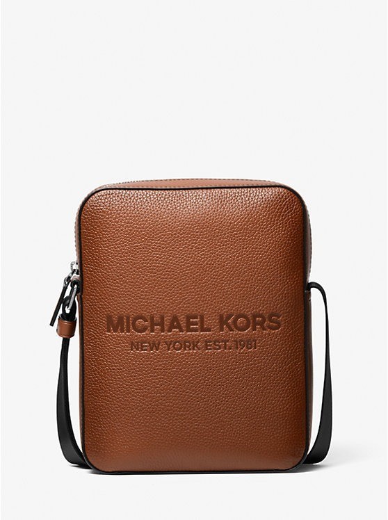 Michael Kors Cooper Men Logo Embossed Leather Crossbody Messenger Flight Bag