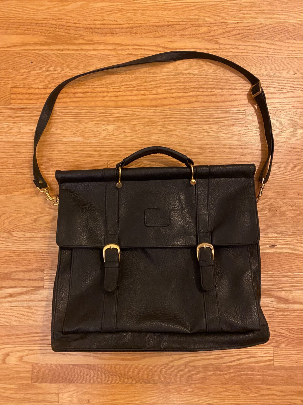 Accent Black Leather Briefcase Bag w Shoulder Strap For Men Magnetic Straps