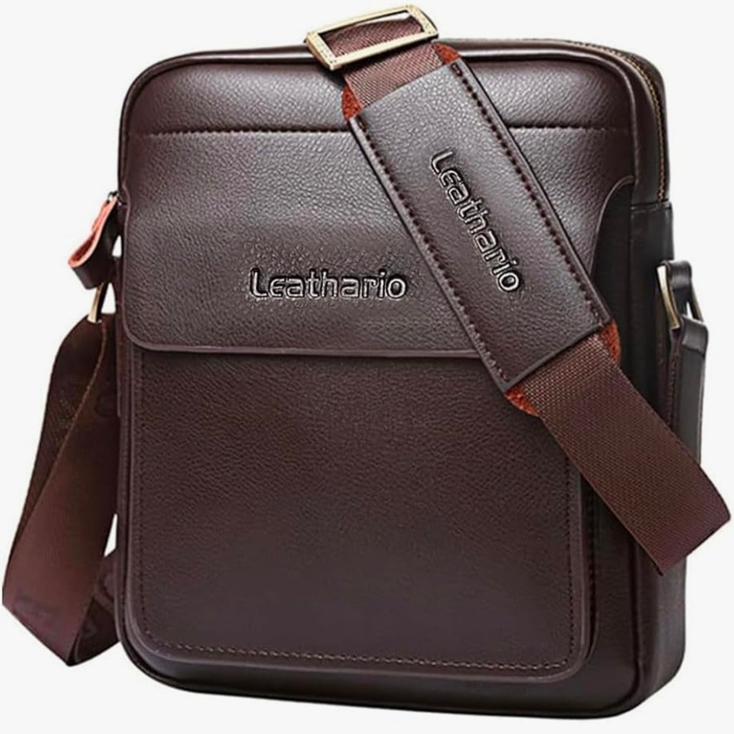 Leathario Mens Vegan Leather Messenger Bag Brown Crossbody Shoulder Travel Bag