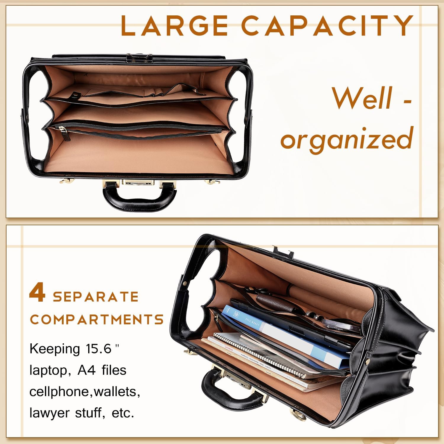 Elegant Large Leather Briefcase for Men – 15.6″ Lockable Attache Case