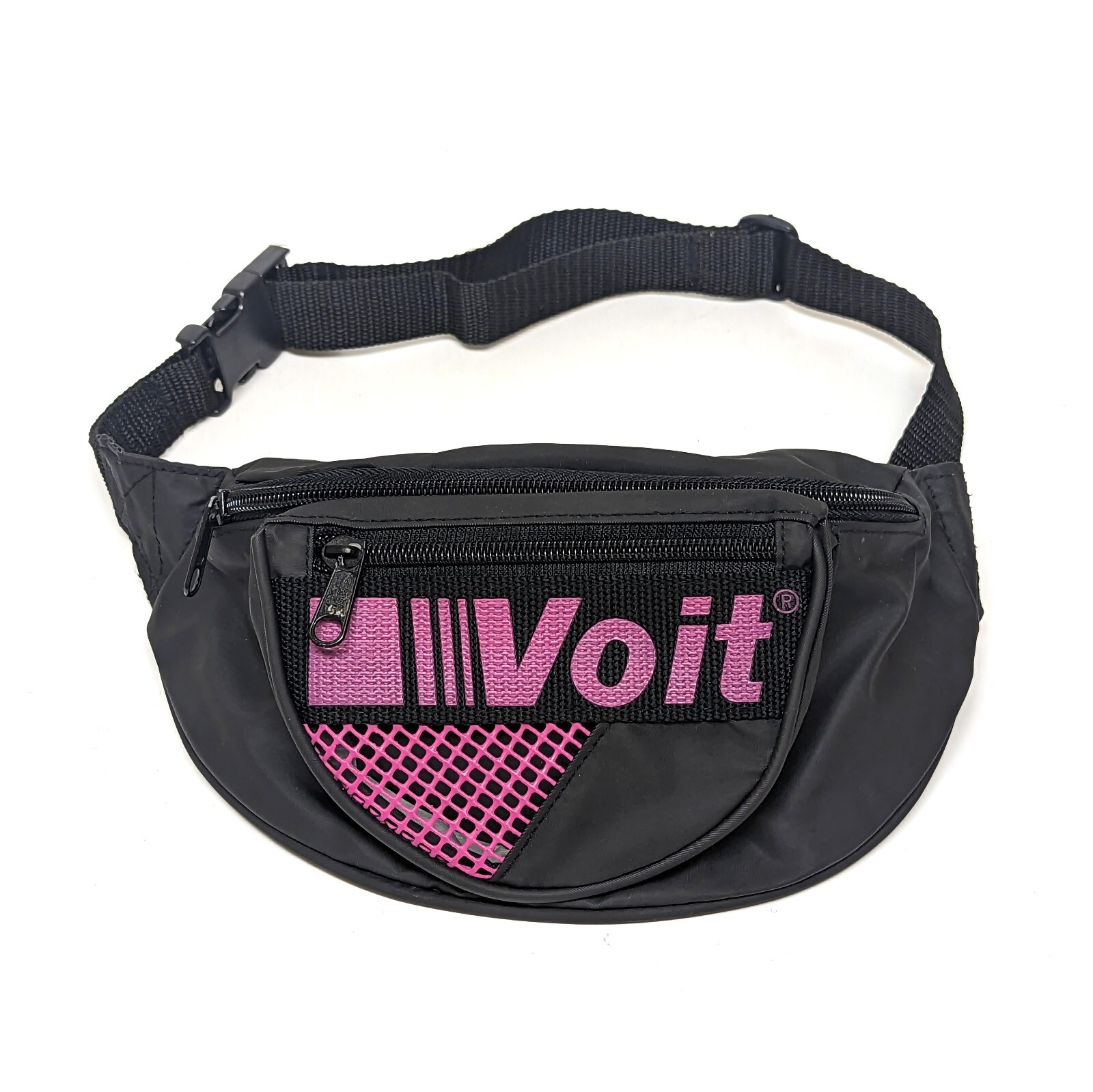 Vintage Retro VOIT Black Hot Pink Nylon Fanny Pack Waist Bag