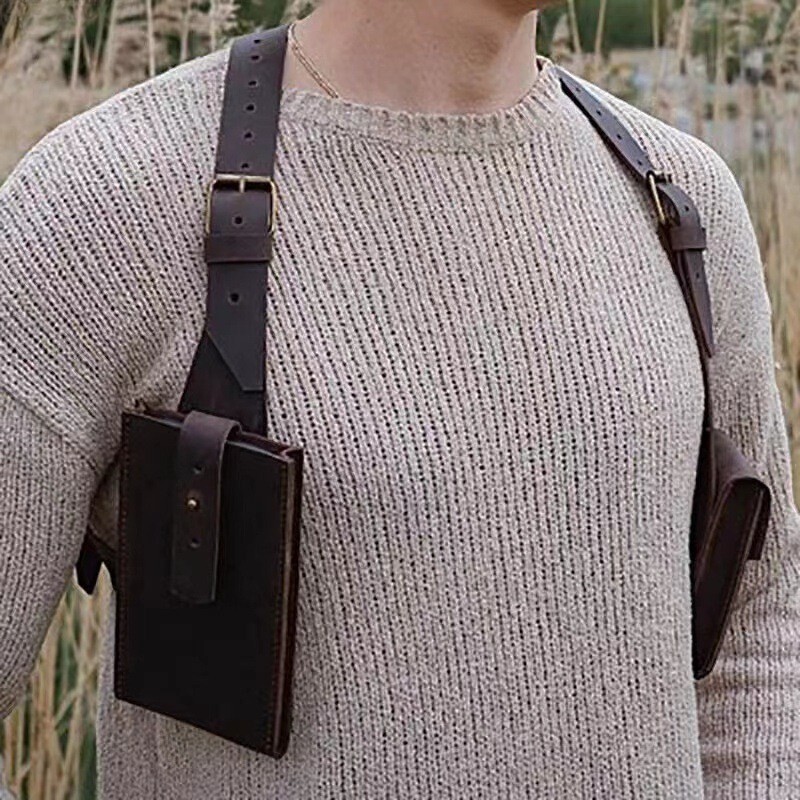 Shoulder Harness Bag Steampunk PU Leather Anti Double Wallet Underarm Bag Case