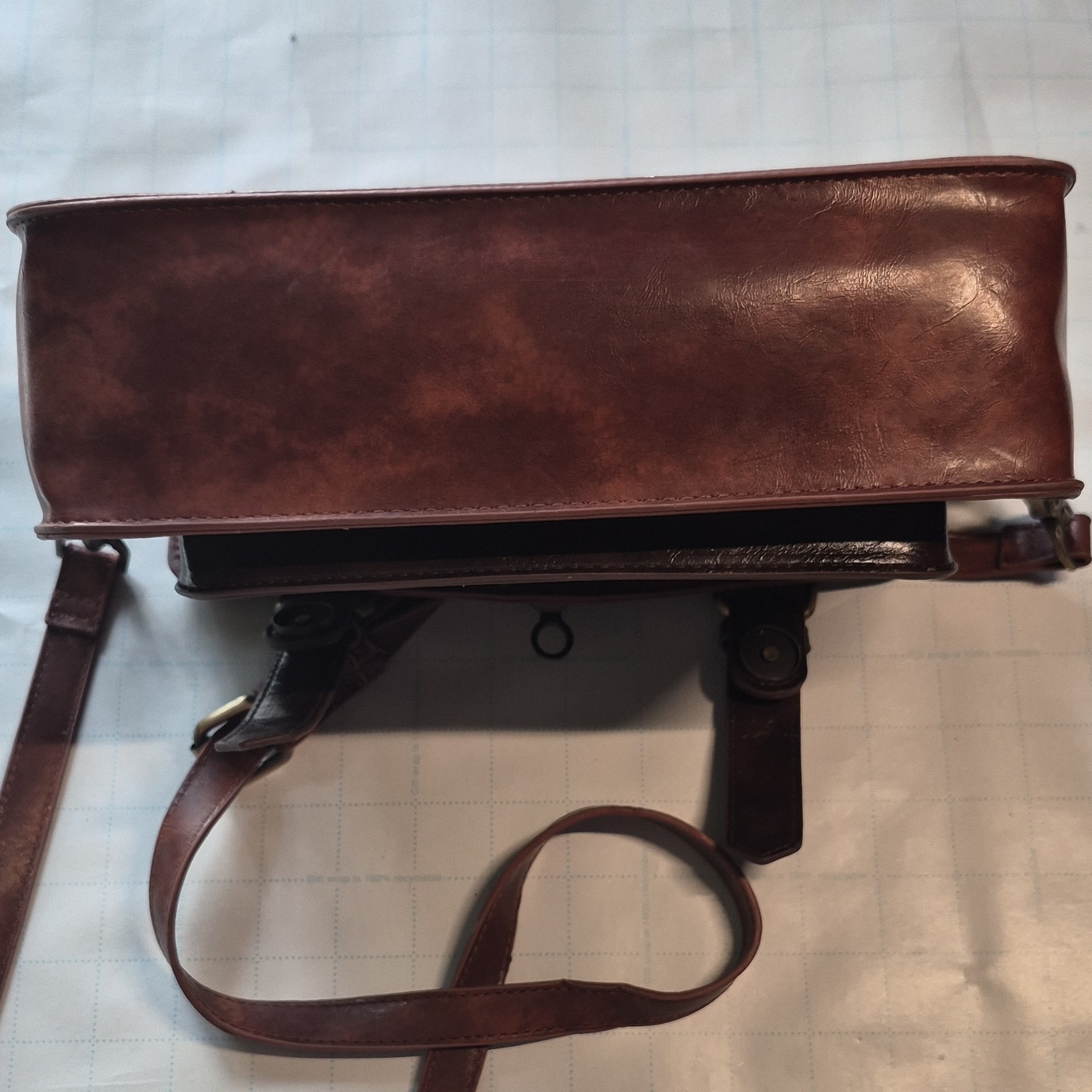 ECOSUSI Brown Messenger Bag Buckle/Zip/Push Lock Adjustable Strap Business