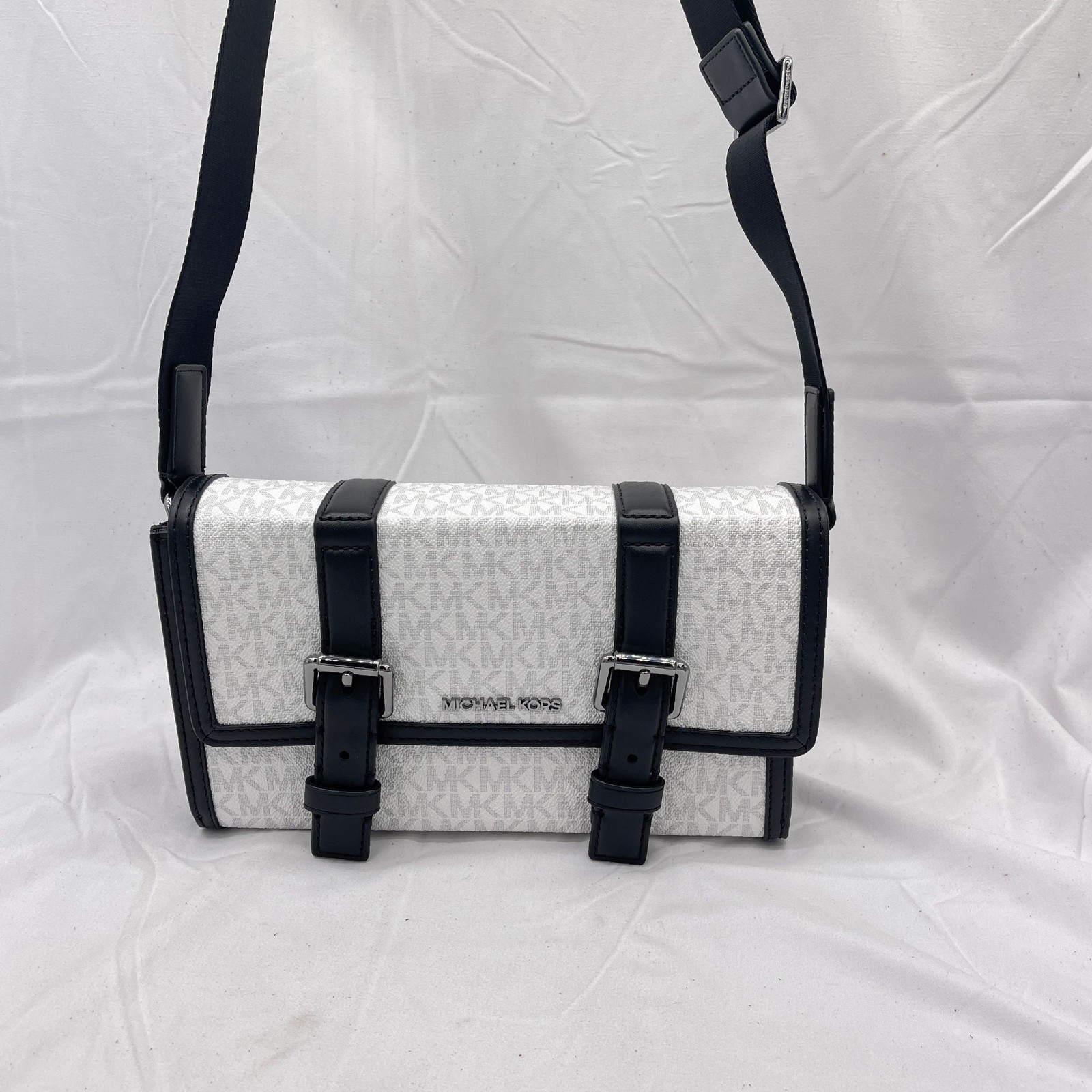 Michael Kors Mens Cooper Trunk Crossbody Bag Logo Canvas White/Black