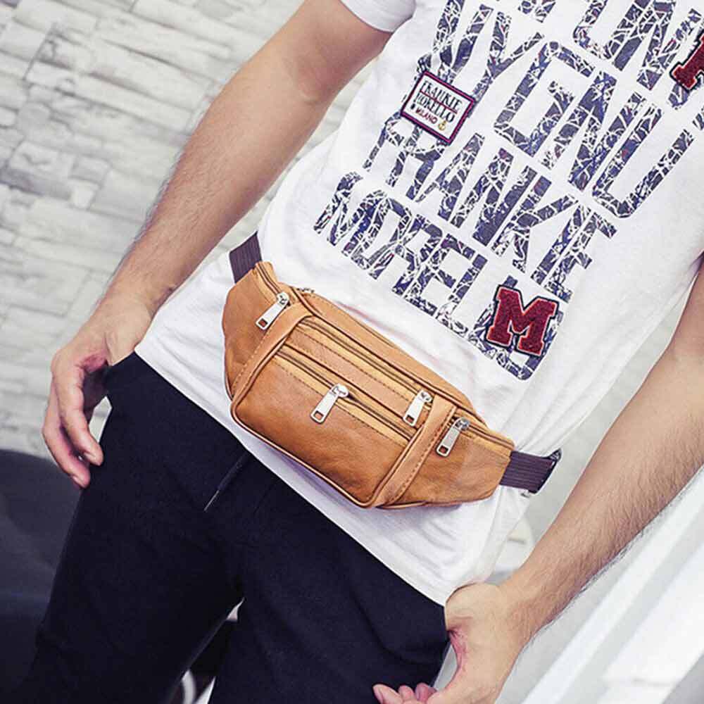 Bum Bag Leather Fanny Pack Unisex  Money Pouch Sports Travel Waist Belt Wallet