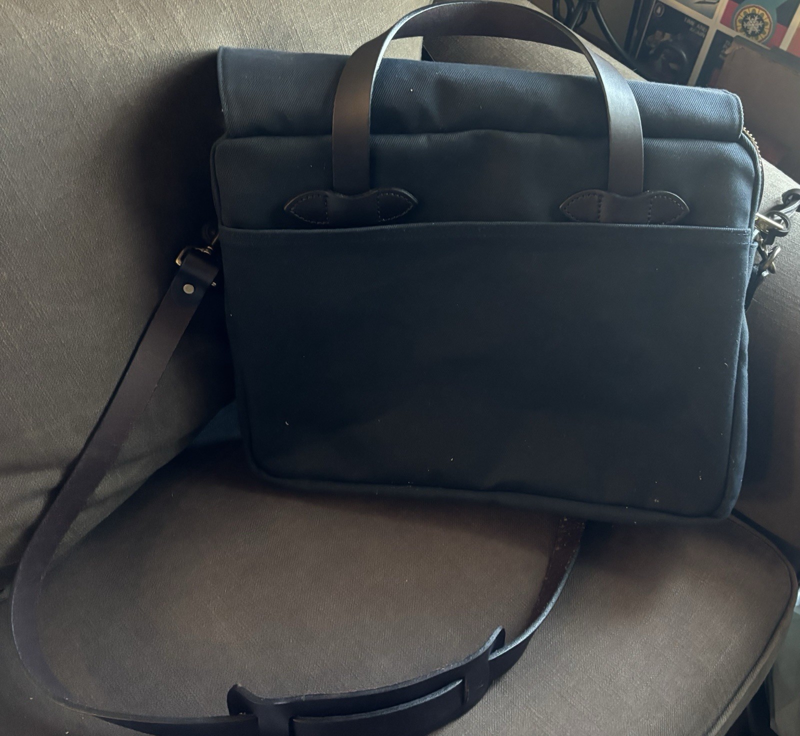 Filson Original Briefcase Navy Canvas 15in Laptop Bag Adjustable Strap
