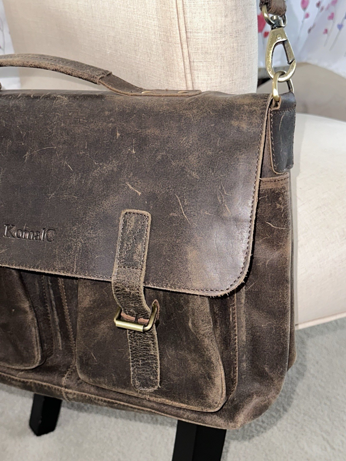 Komalc Passion Full Grain Leather briefcase 16” Laptop Messenger Bag Men/woman