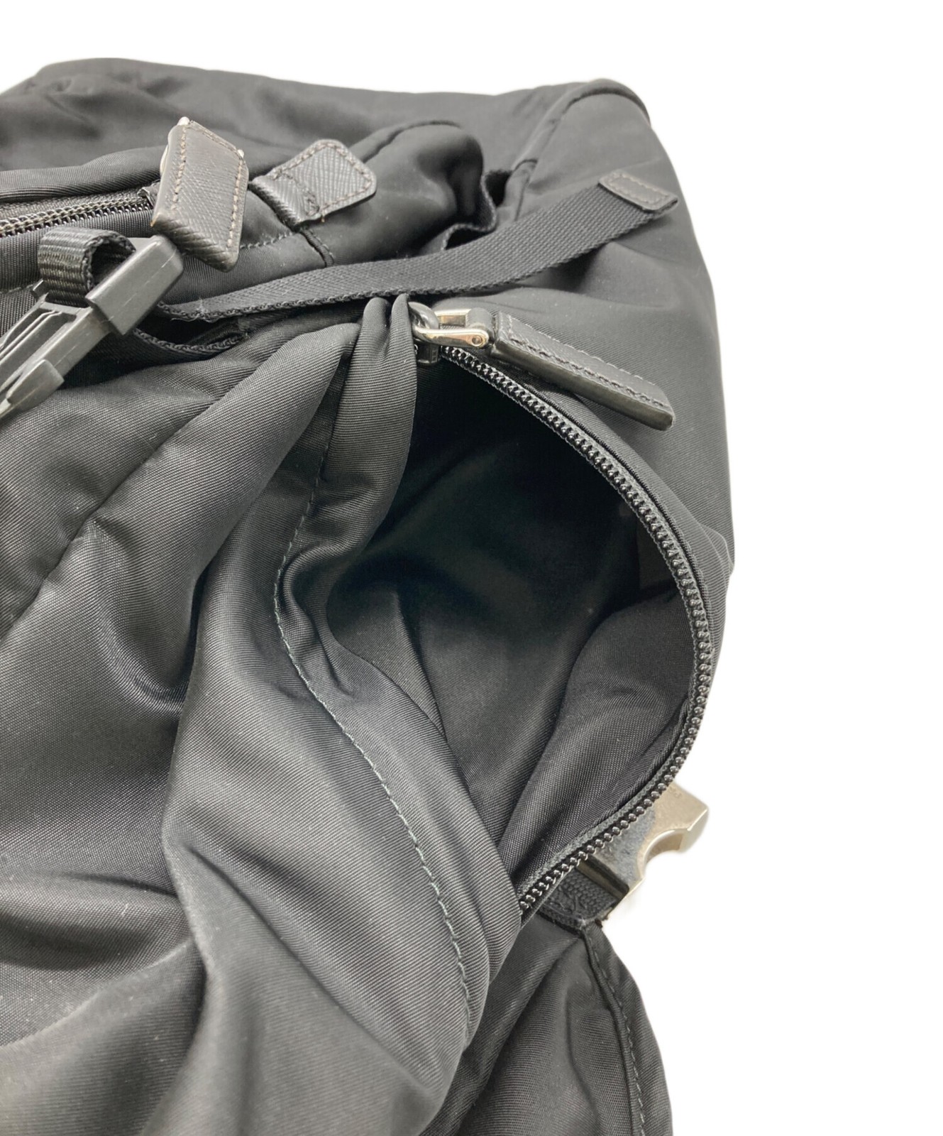 Prada Nylon Backpack Rucksack Daypack Bag Black Double Buckle Drawstring 2VZ135