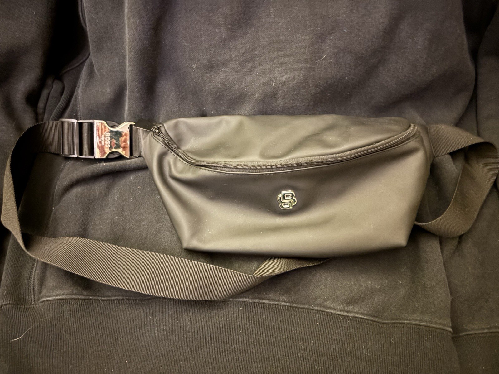 HUGO BOSS PARFUMS BLACK BELT BAG WITH DOUBLE B MONOGRAM B ICON FLAP BUMBAG NEW
