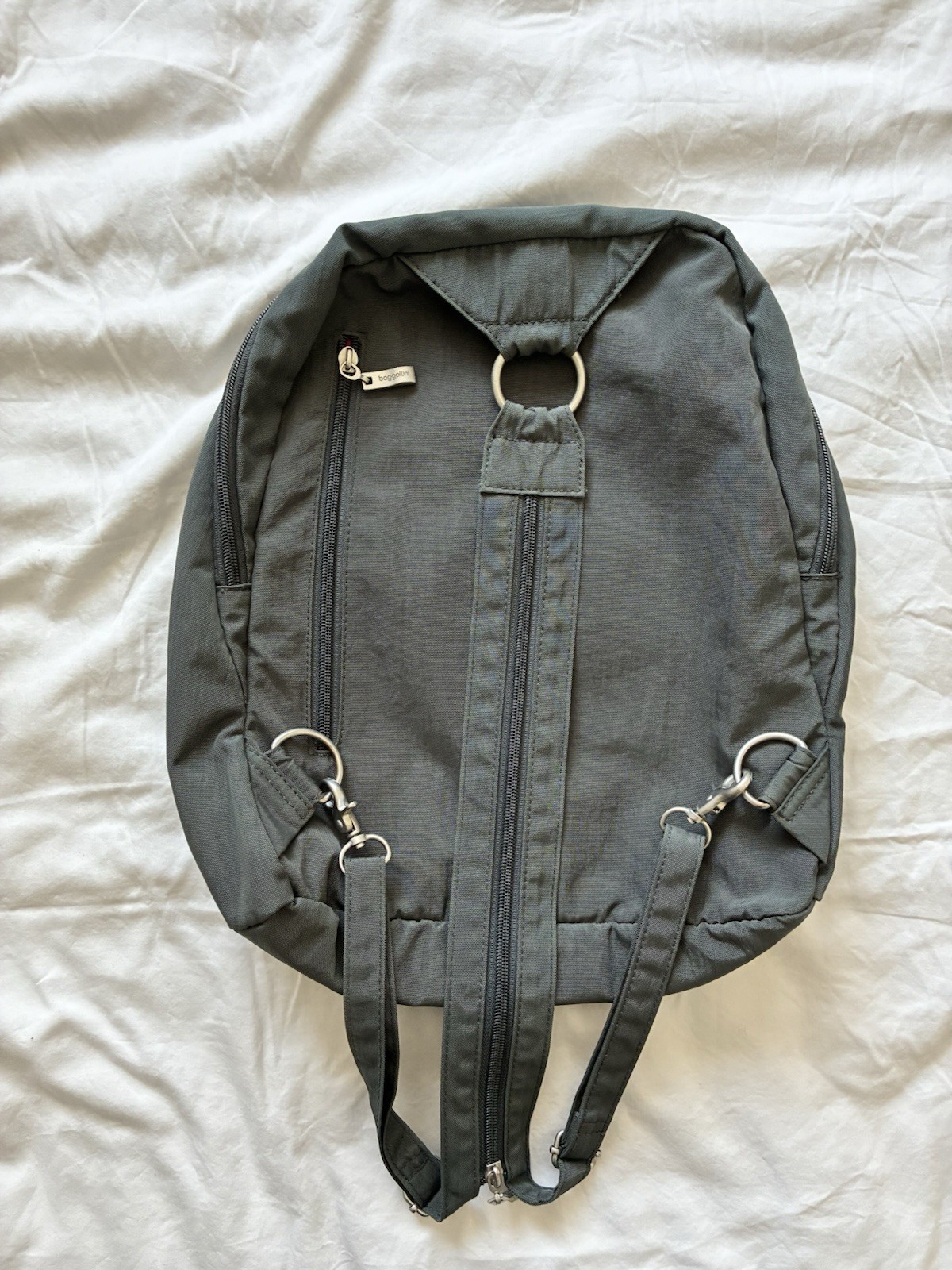 baggallini Grey Convertible Backpack Sling Crossbody Bag Pink Lining