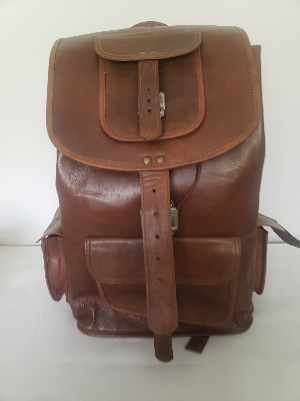 20″ New Genuine Hand Leather Backpack Rucksack Travel Bag Men Woman INDIA